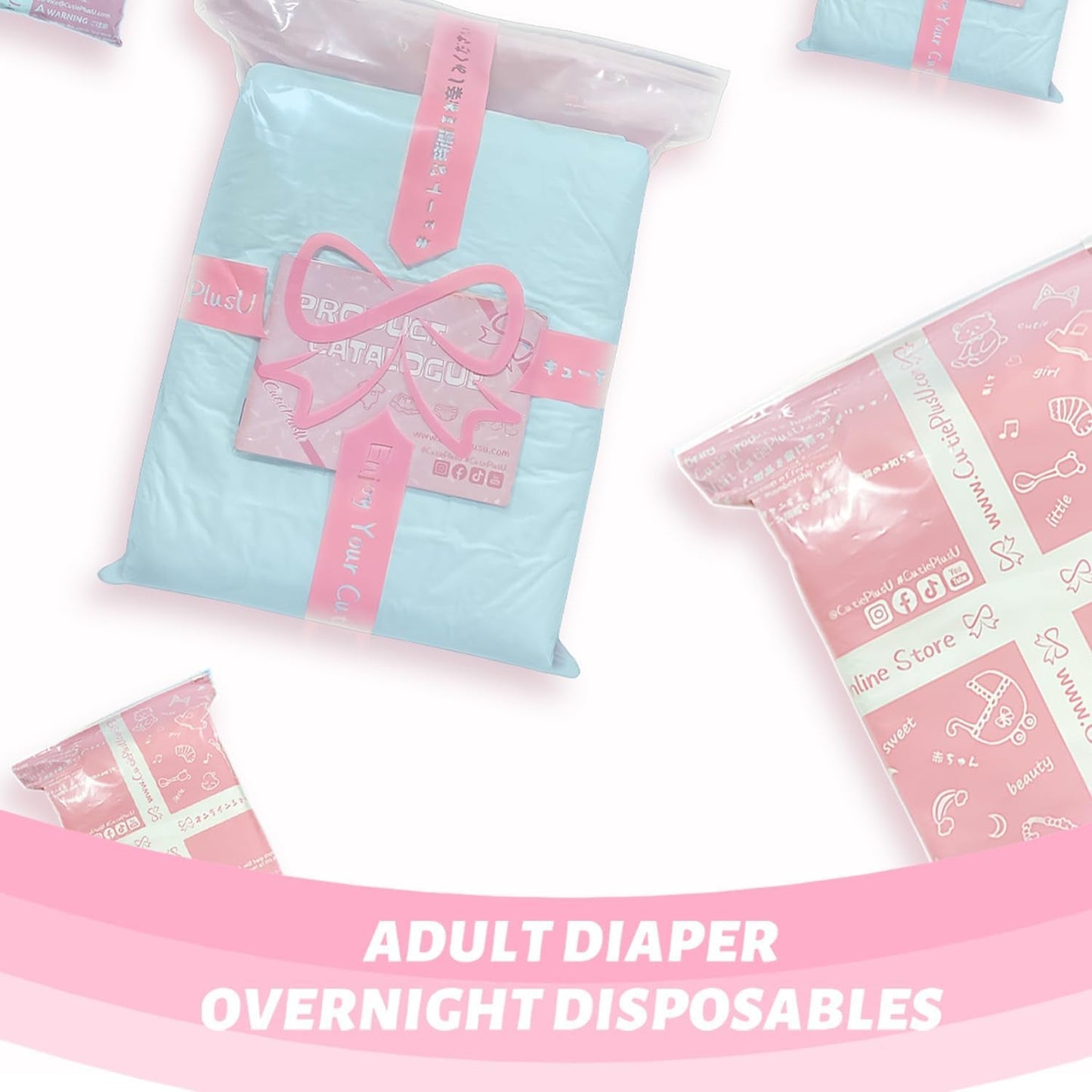 CutiePlusU Windeln für Erwachsene, trockene Oberfläche, maximale Saugfähigkeit über Nacht, Einweg-Inkontinenzwindel – Blau, 2er-Pack (Mittel 71–96 cm)