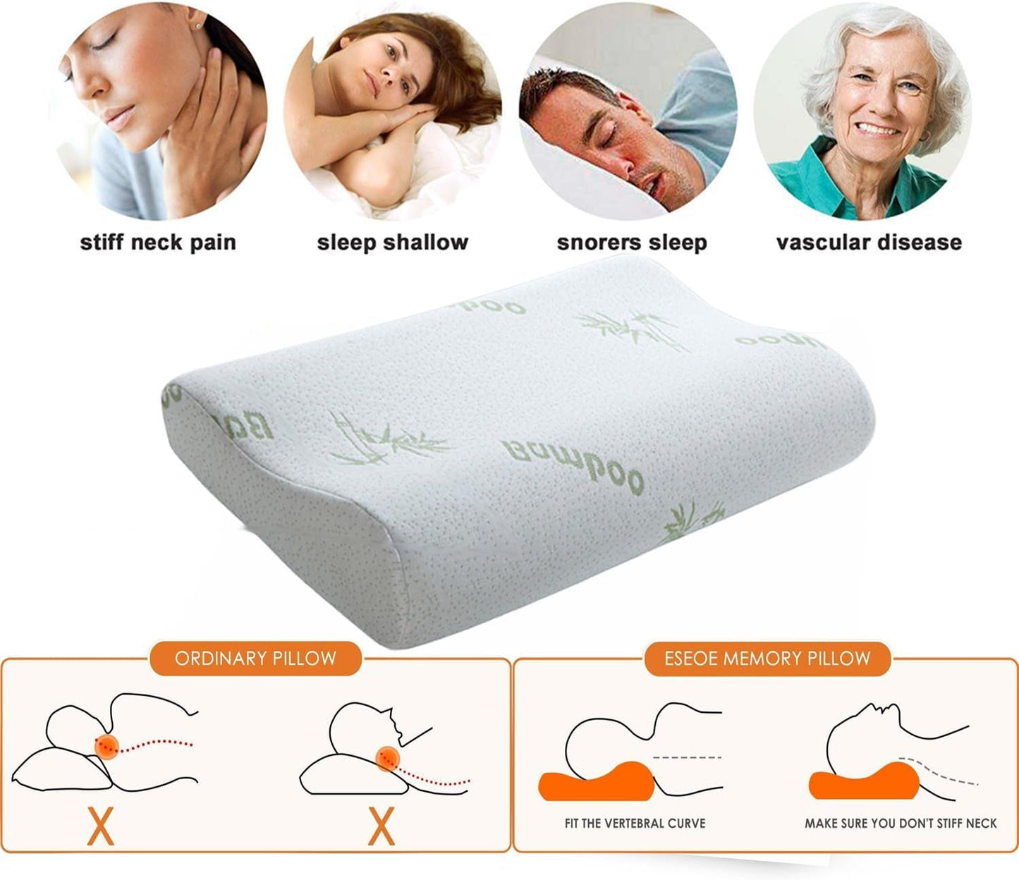 Memory-Schaum-Kissen, Nackenstützkissen, ergonomisches Nackenkissen für verschiedene Schlafpositionen mit abnehmbarem Bezug, orthopädische Halskissen von Naty Shop
