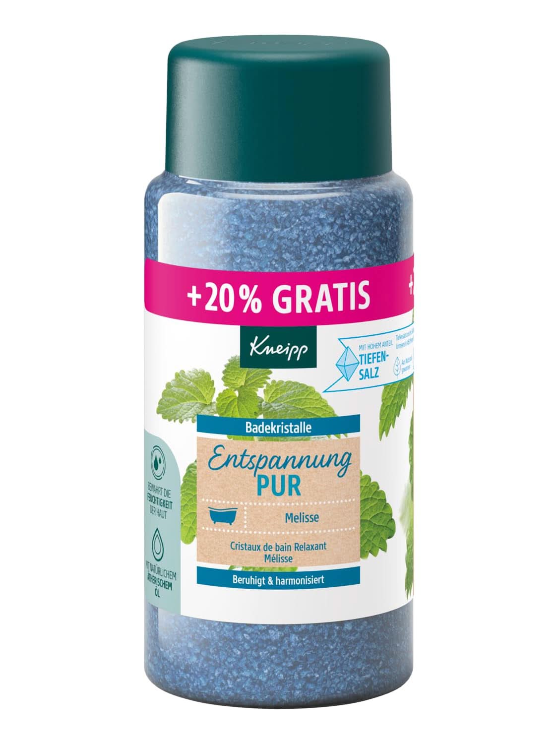 Kneipp Badekristalle pure Entspannung – Sondergröße – mit natürlichem Luisenhaller Salz, Tiefensalz und indischem Zitronenmelissenöl und Zitronenmelissenextrakt, limitierte Auflage, 720 g, Naty Shop Dusche & Bad