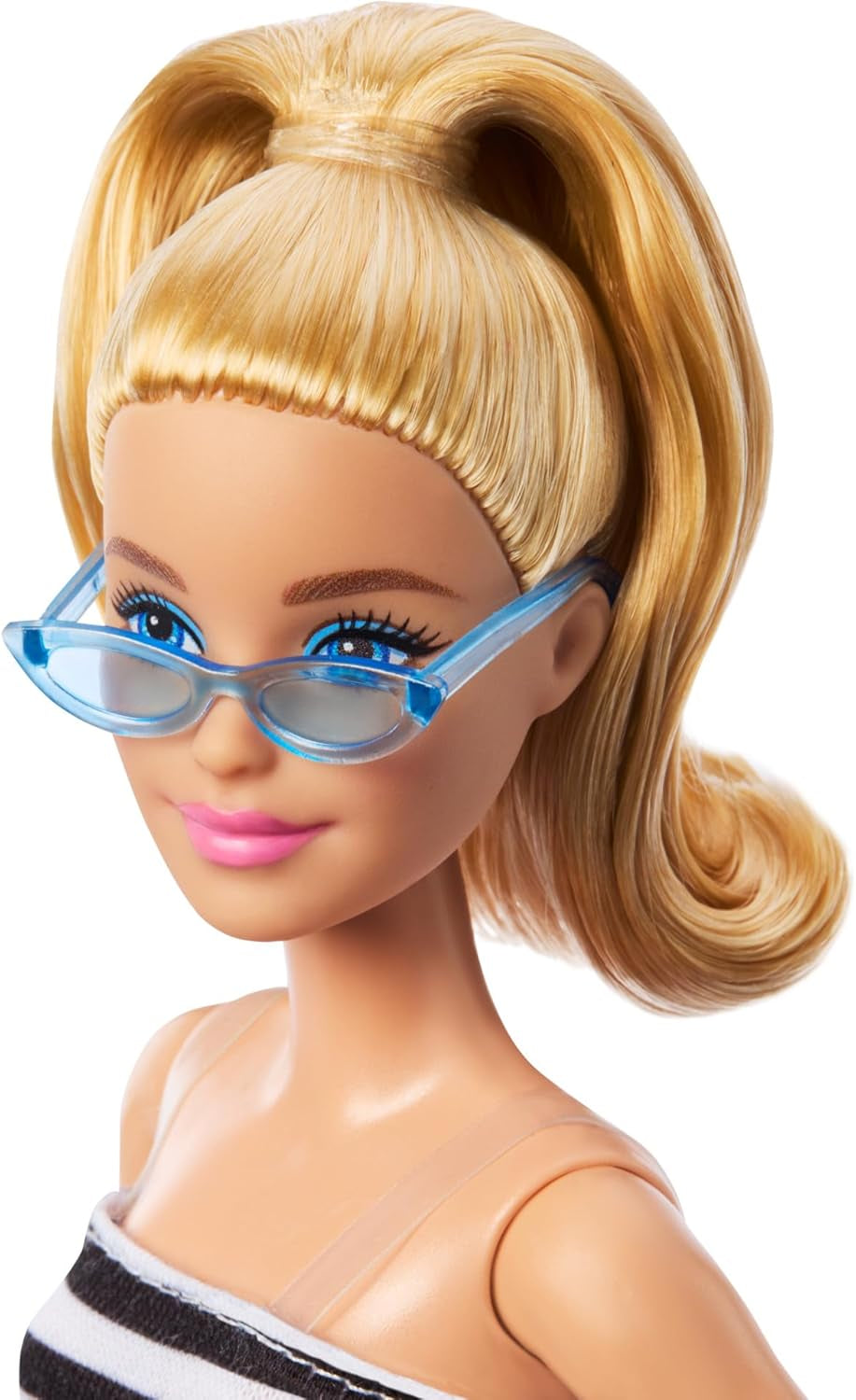 Barbie Fashionistas Puppe Nr. 213 Blondine in gestreiftem Oberteil, rosa Rock und Sonnenbrille, Sammler-Modepuppe zum 65. Geburtstag HRH11 Naty Shop Dolls