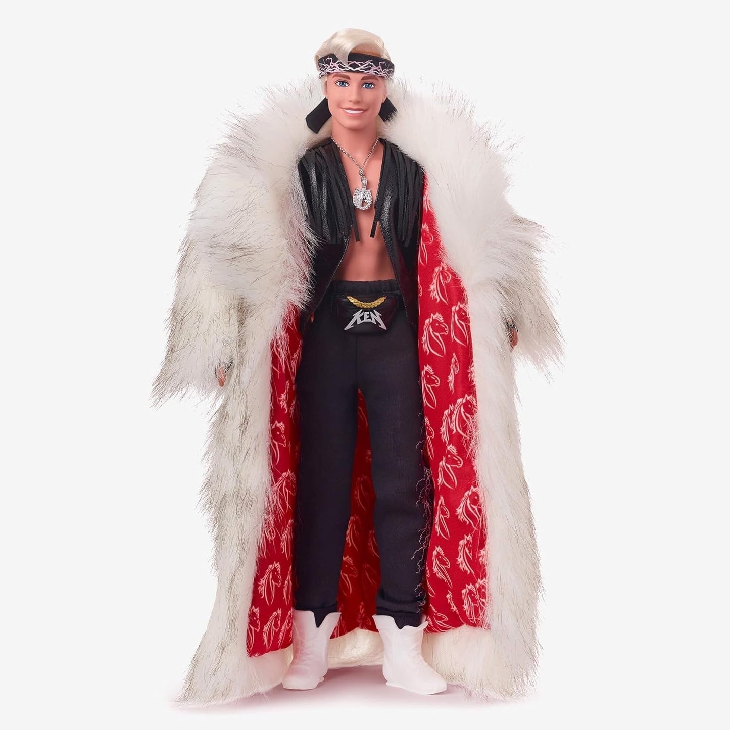 Barbie, der Film, Sammlerstück Ken-Puppe mit Kunstfellmantel und schwarzer Fransenweste mit Bandana, HRF31 Naty Shop Dolls