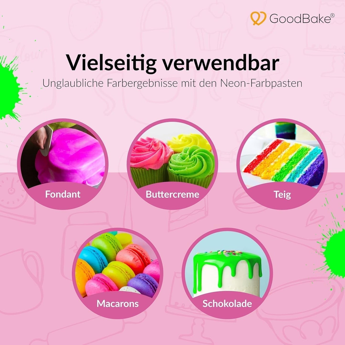 Goodbake Neonlebensmittelfarben 6 Farben Set – Intensive Lebensmittelfarbe – Lebensmittelfarbpaste – Zum Einfärben von Torten, Fondant, Buttercreme Uvm. – 100 % veganer Naty Shop