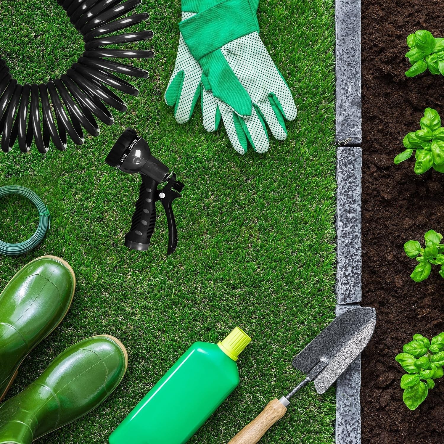 Relaxdays Spiralschlauch, ausziehbar bis 10 m, flexibler Gartenschlauch mit Wassersprüher, 7 Sprühmuster, schwarz