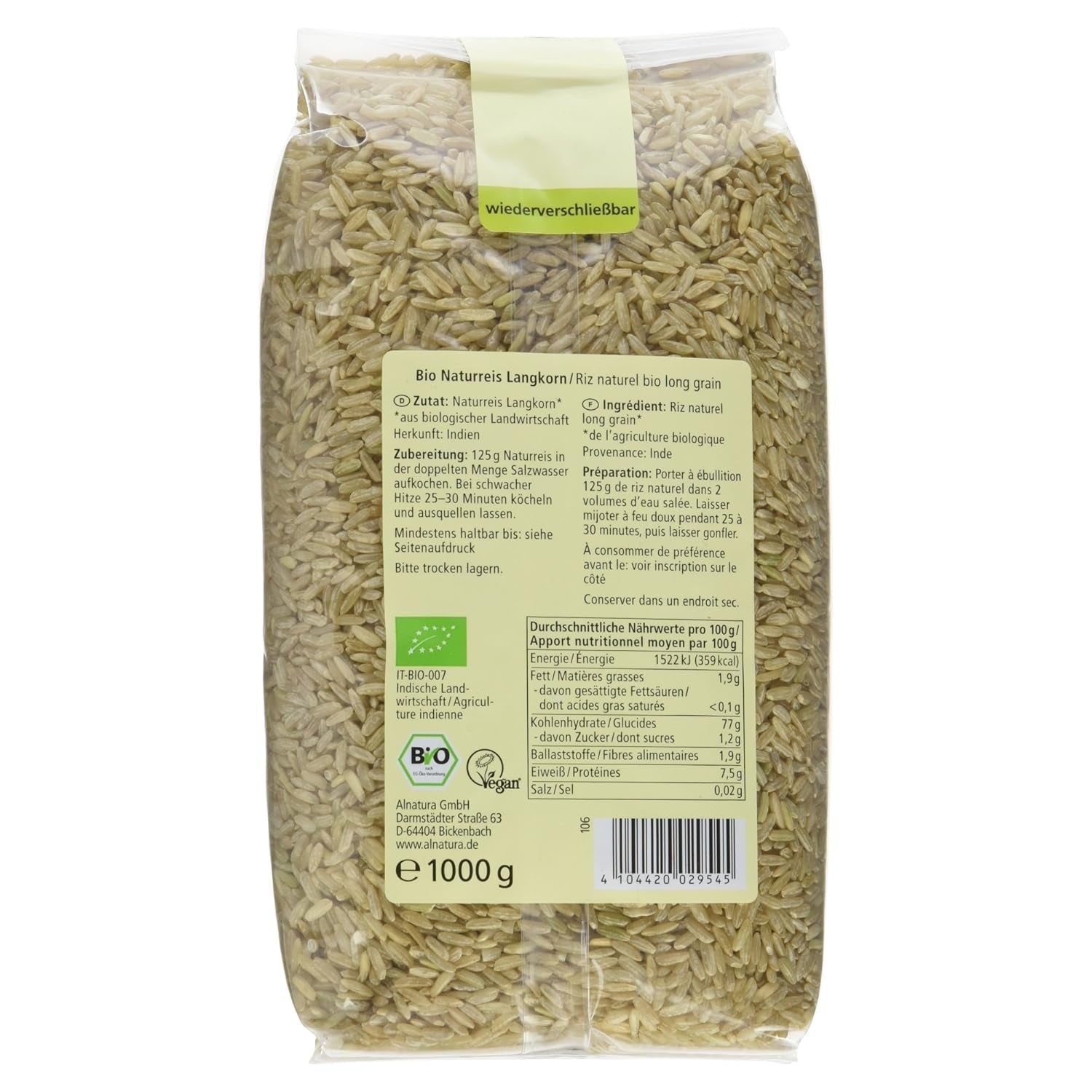 Bio-Langkorn-Naturreis 6er-Pack (6 x 1 kg)