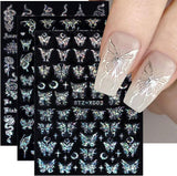 6 Blatt Schmetterling Nagelsticker Selbstklebend Laser Silber Schmetterlings Nagelaufkleber 3D Aurora Silber Schwarz Schmetterlinge Nagel Aufkleber Frühling Nageldesign Nail Sticker Nail Art Zubehör