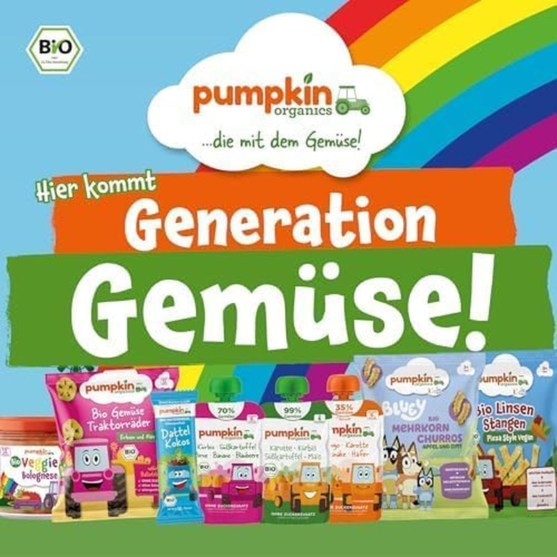 Pumpkin Organics Bio Gemüse-Getreide-Quetschie Kürbis, Birne, Apfel, Pflaume, Hafer ohne Zuckerzusatz¹ - ab 8 Monaten - als Snack oder Beikost für unterwegs (100g)
