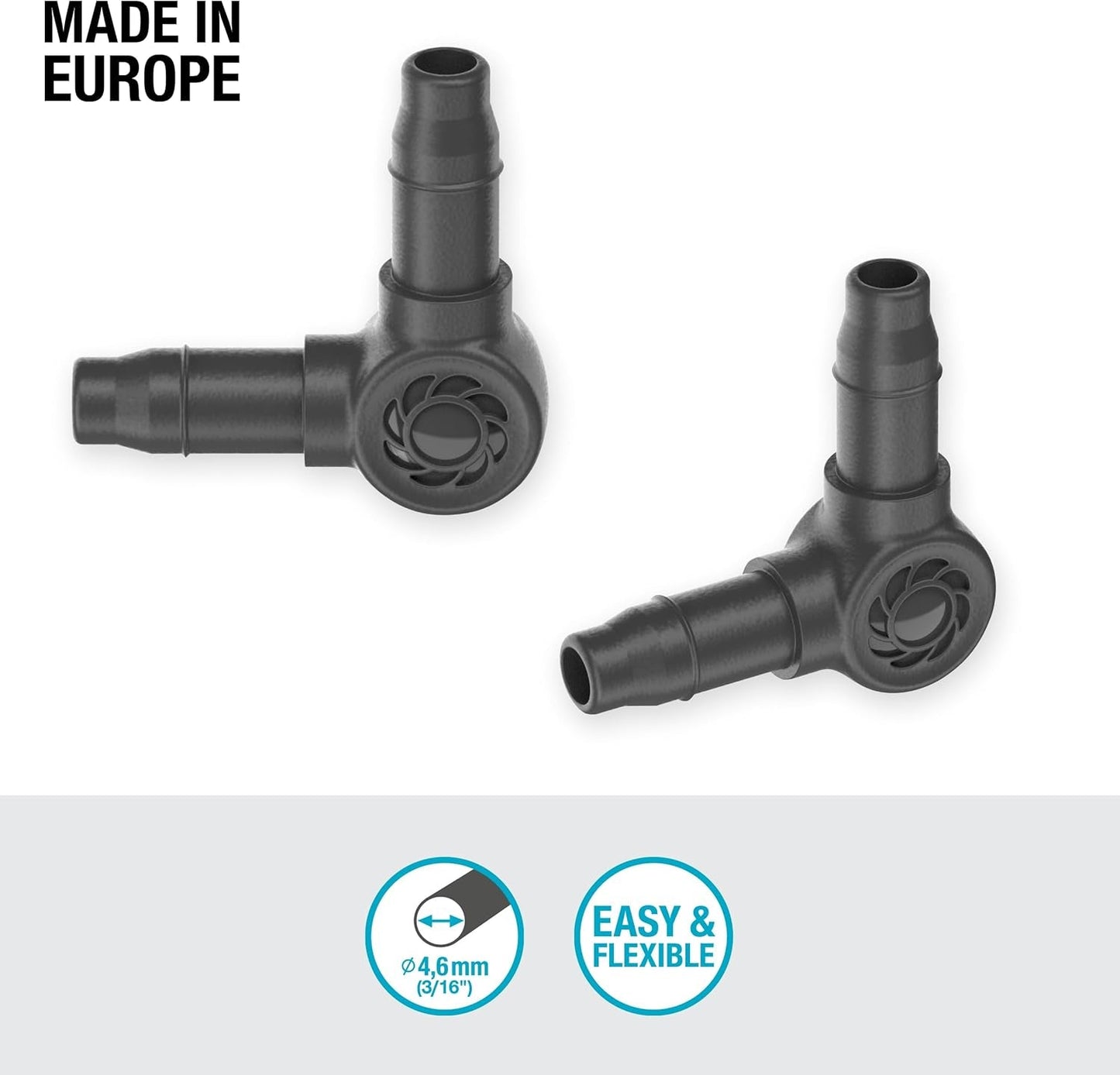 L-Stück für Gardena Micro-Drip 4,6 mm (3/16 Zoll): Zur Änderung der Verteilungsrichtung und der Tropfleitungen um 90 Grad, knickfreie Installation, einfache und flexible Verbindungstechnik (13212-20)