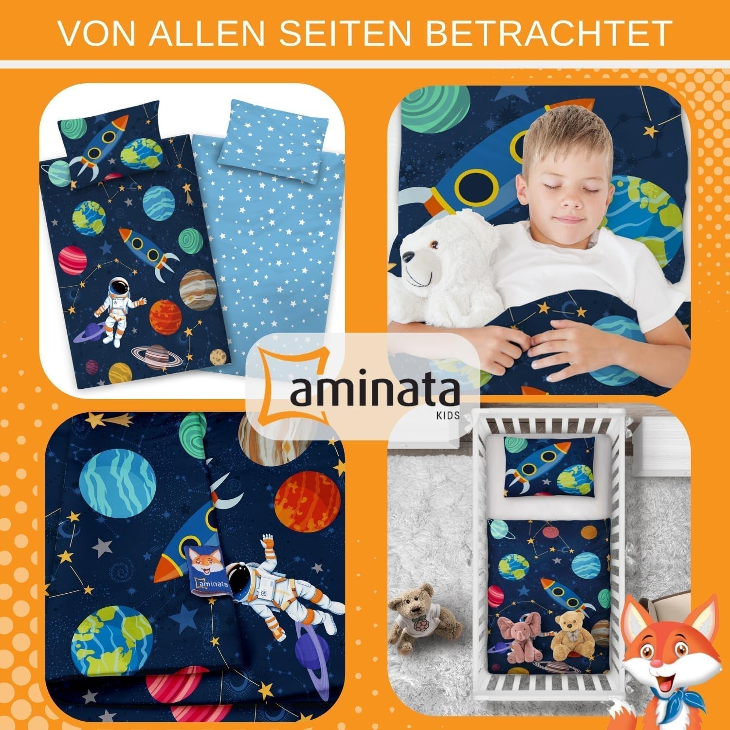 Aminata Kids Kinderbettwäsche, Weltraum, Baumwolle Bettwäsche – Kinder Naty Shop