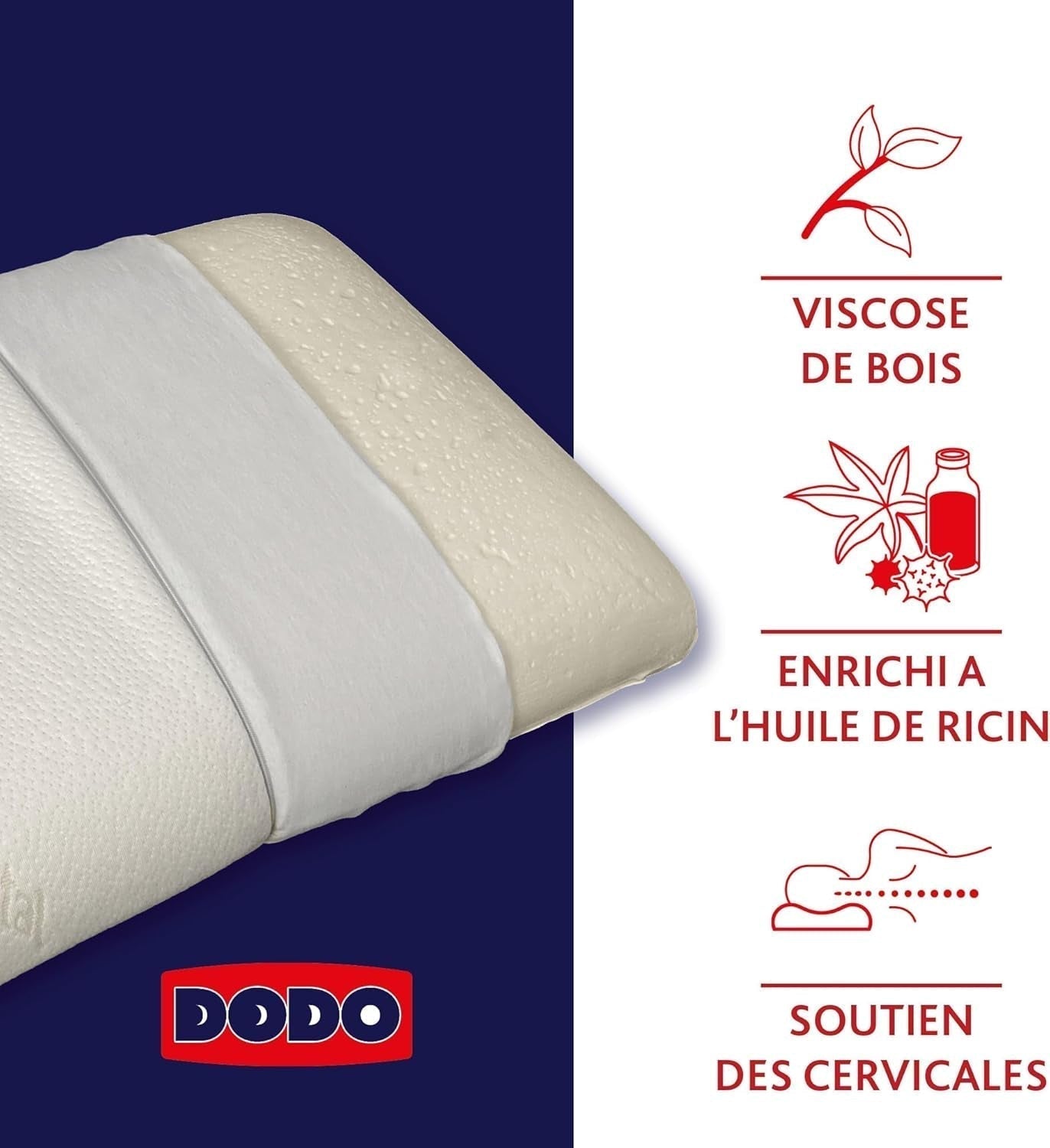 Kissen, ergonomisch, pflanzlich, 45 x 70 cm, Memory-Form, rechteckig, Füllung aus 100 % MDF, Unterseite aus Baumwolle, Bezug aus Polyester – Rizinusöl Naty Shop Standard-Kissen