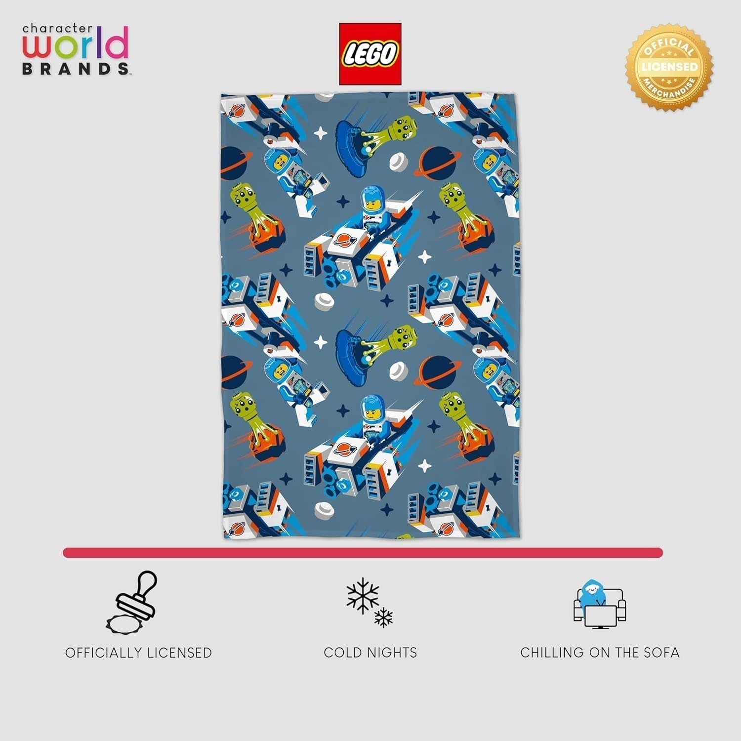 Offizielle Lego® City-Fleecedecke von Character World, superweicher, warmer blauer Überwurf, Cityspace-Design, perfekt für Schlafzimmer, Camping und Schlafen, 100 x 150 cm große Betten und Decken. Besuchen Sie den Character World-Store