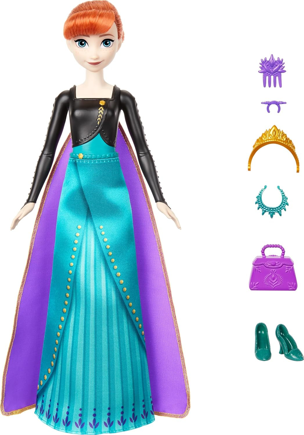 Mattel Disney Die Eiskönigin Anna Modepuppen-Set, Spin & Reveal mit 11 Überraschungen, darunter 5 Zubehörteile, 5 Aufkleber und eine Spielszene, inspiriert vom Disney-Film HXD27 Naty Shop Dolls