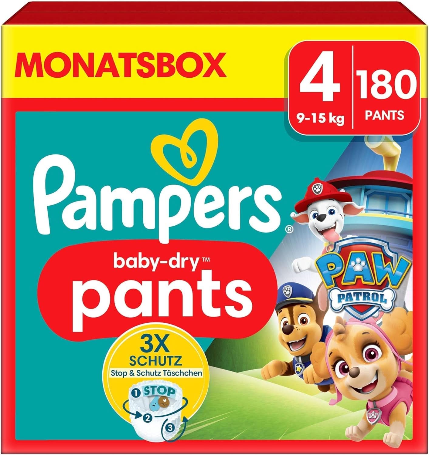Pampers Windeln Paw Patrol Pants Größe 5 (12-17 kg) Baby-Dry, Junior mit Stop-and-Protect-Tasche, MONATLICHE BOX, 160 Windeln Naty Shop