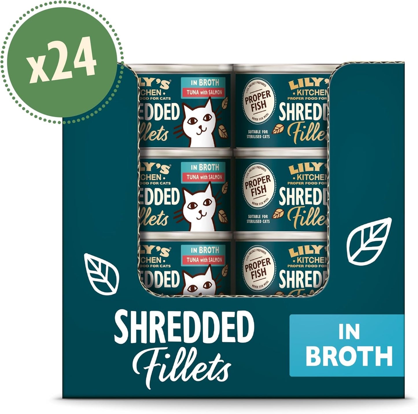 Gehackte Filets in Brühe mit Thunfisch und Lachs, zubereitet mit natürlichen Zutaten, Lily's Kitchen, Nassfutter für ausgewachsene Katzen, 70g-Box
