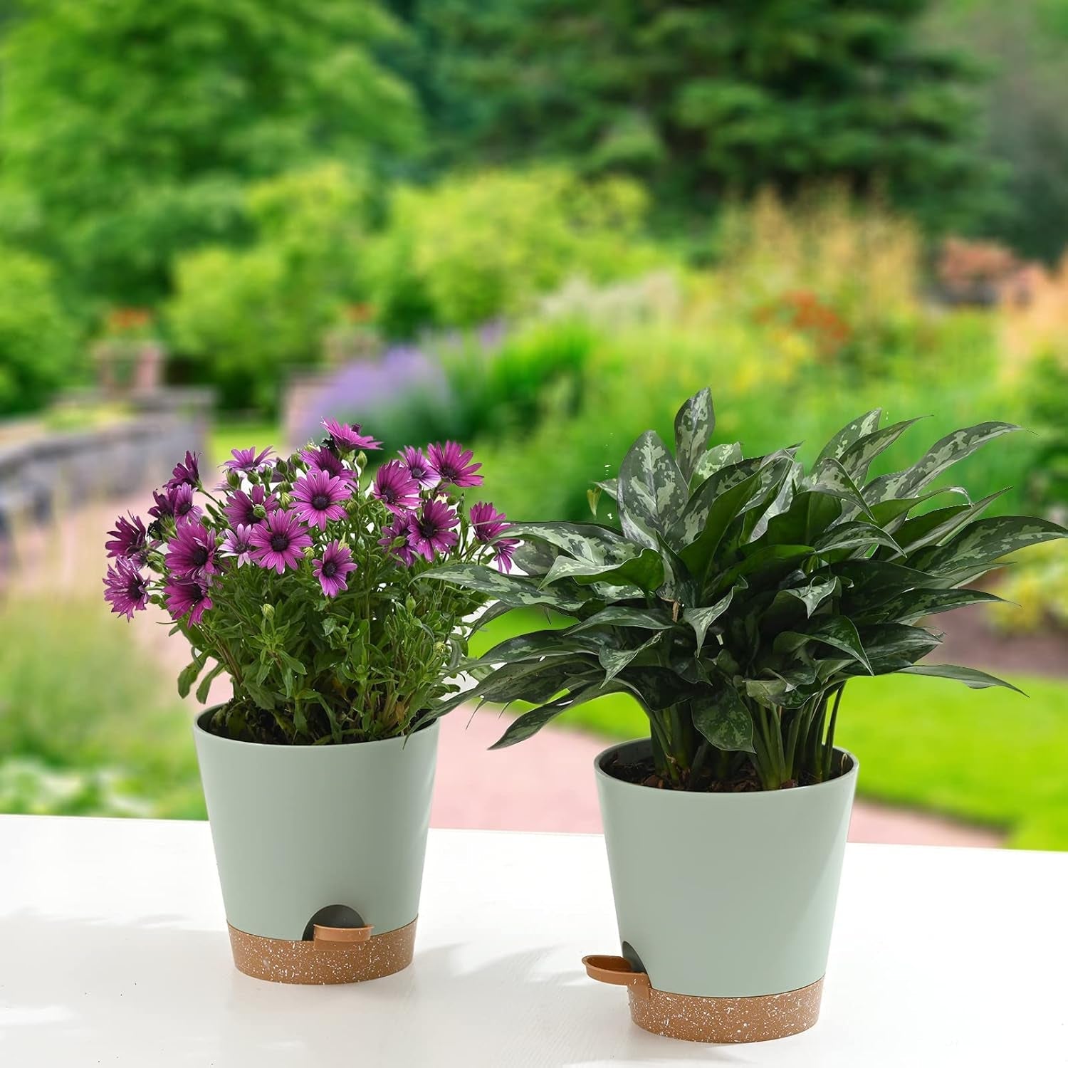 Blumentopf, 6 Stück, 12,7 cm, selbstbewässernder Übertopf, hohe Drainage, Blumentopf für drinnen und draußen, mit Reservoir-Tablett und Bewässerungsrand, Garten-Pflanzgefäß, Garten