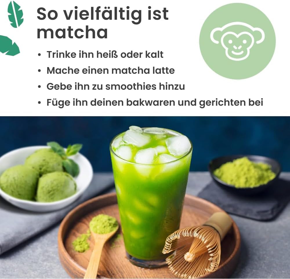 Purechimp Matcha-Pulver in zeremonieller Qualität, 50 g. 100 % reines, schattengewachsenes Teepulver für Latte, Aufgüsse und Rezepte. Recycelbares Glas. Reich an Antioxidantien.