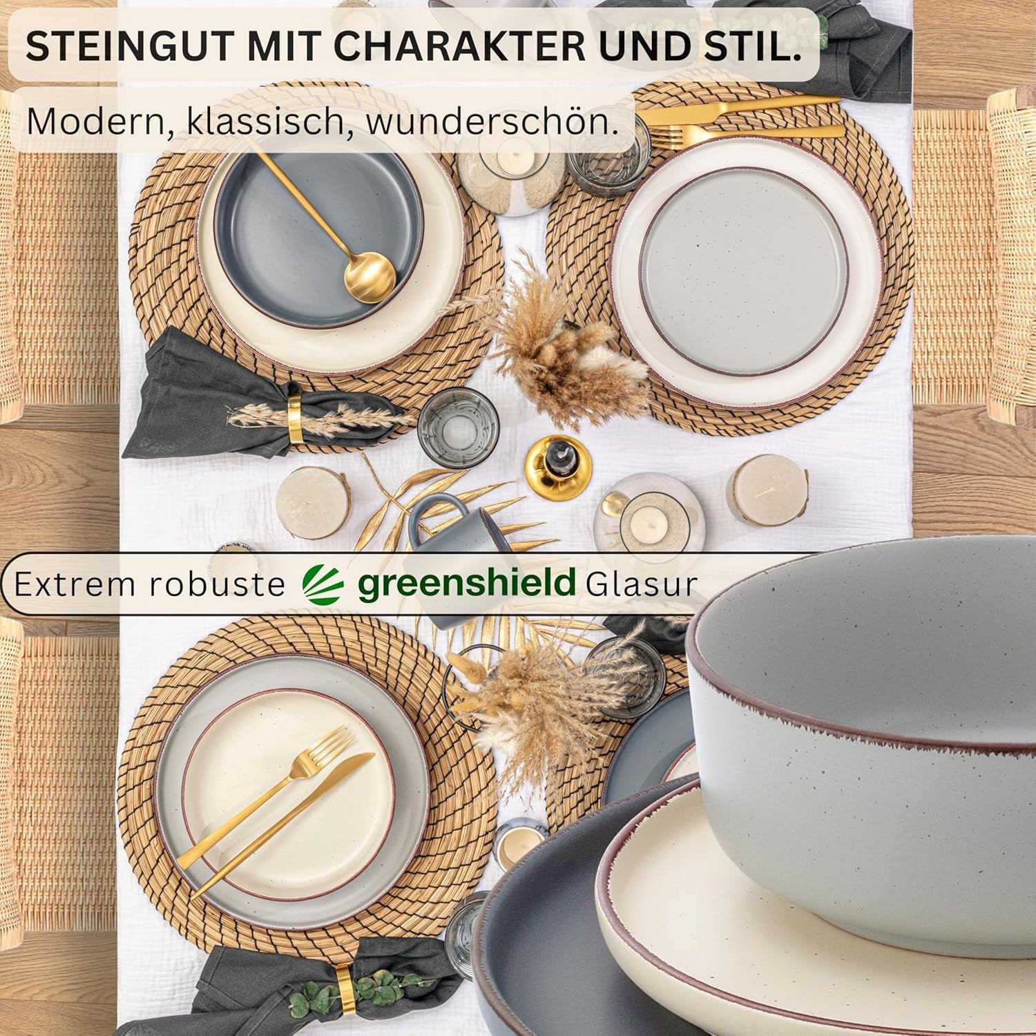 SÄNGER Bombay Moonlight | 12-teiliges Keramik-Geschirrset für 4 Personen, 4 Speiseteller, 4 Dessertteller, 4 Schüsseln, verschiedene Farben | DIE VALUE-KOLLEKTION