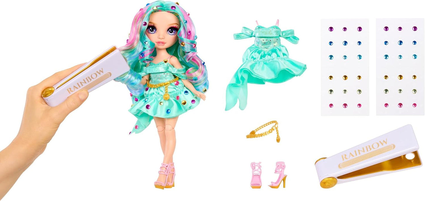 Rainbow High Be Dazzling Modepuppe – Celine Türkis – Blaugrün, 28 cm, mit Dekorationswerkzeug, funkelnden Edelsteinen und Styling-Accessoires