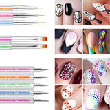 6 Stück Nagel Pinsel Set, Doppel-Ende Nageldesign Pinsel, Acryl Nail Art Pinsel Set Nail Art Liner Pinsel Dotting Tool Für DIY Nail Art Design (Mit 1 Schwammbürste)