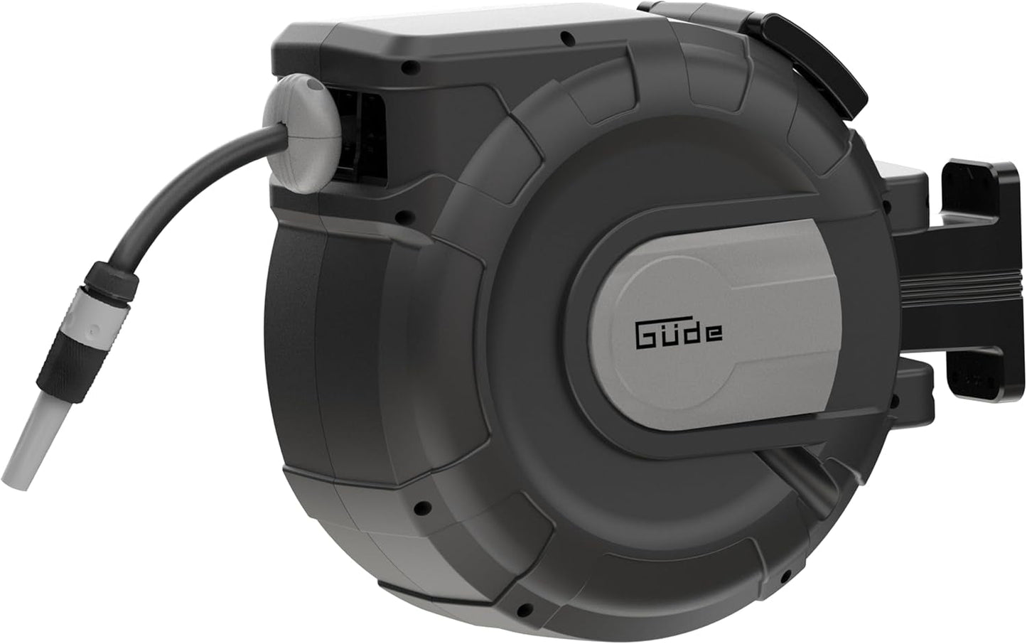 Automatischer Schlauchaufroller Güde 30-2-2 1/2 (180° drehbar, für Wandmontage, 30 m Schlauch, Wasserbrause, Wandhalterung, automatischer Rückzug, Rückzugstopp, Transportgriff, 2 Schnellkupplungen)