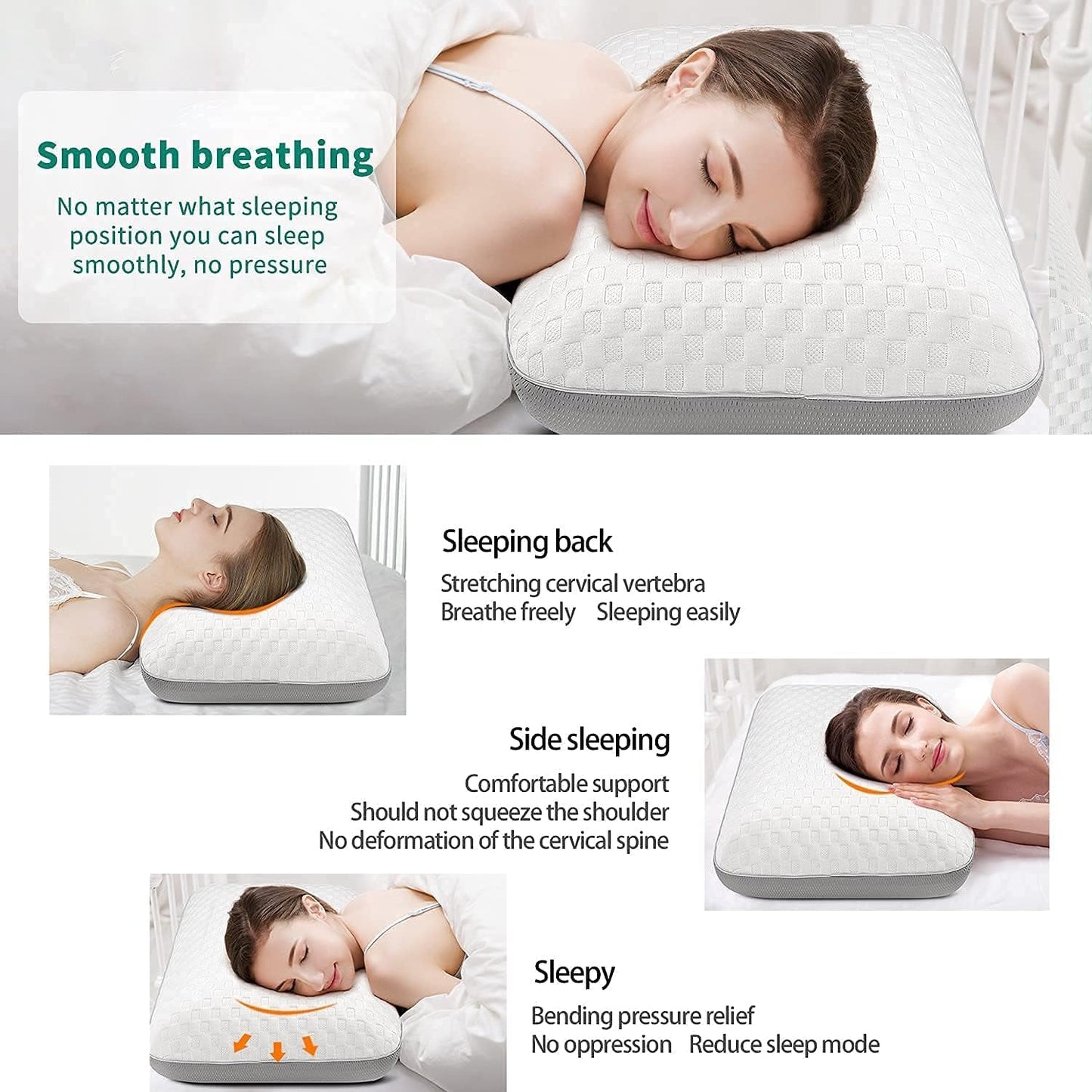 Fityou Memory-Schaum-Kissen, Nackenstützkissen, ergonomisches Schlafkissen, Kühlkissen, doppelseitiges Design, waschbarer Kissenbezug (67,5 x 40 x 13 cm), orthopädische Nackenkissen, Naty Shop