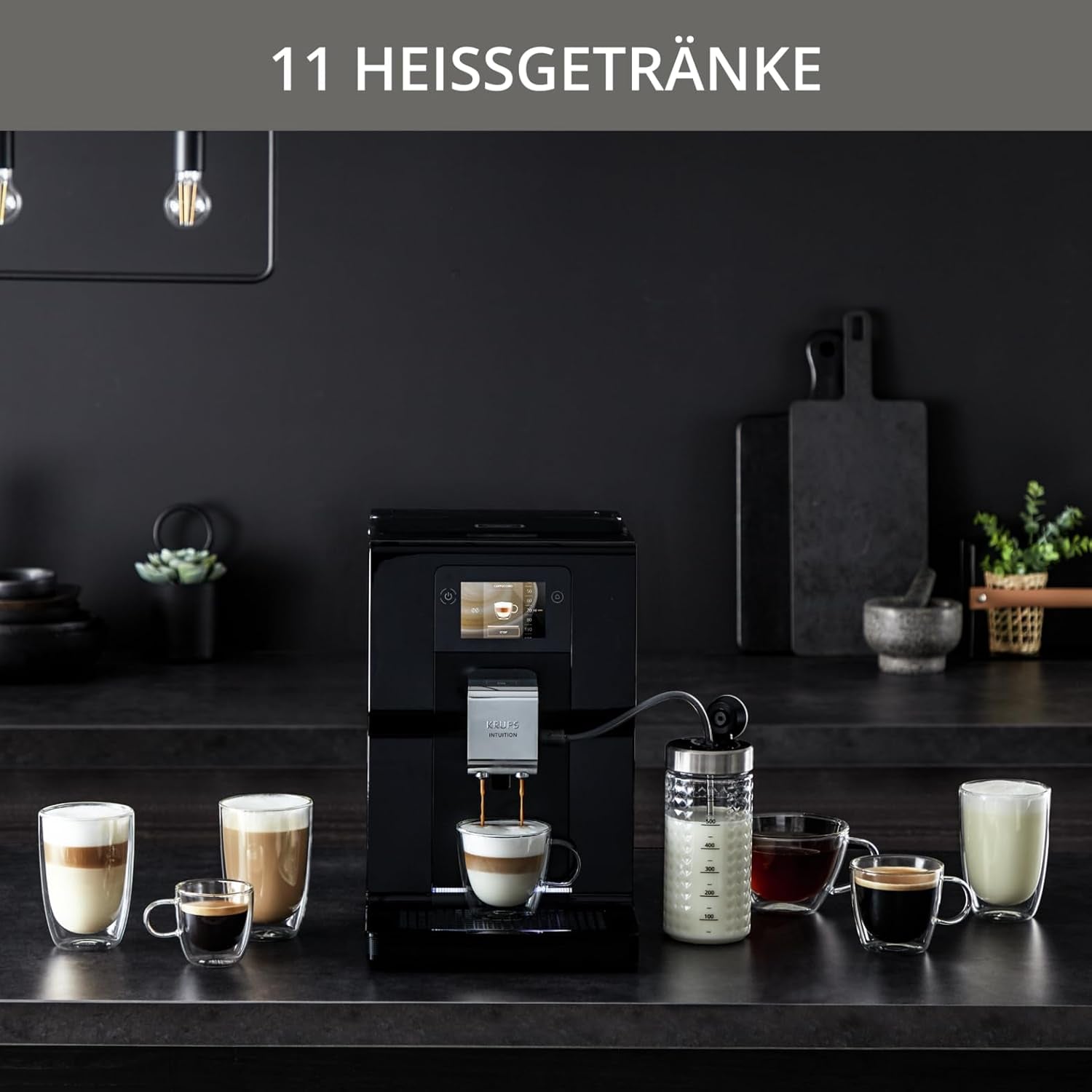 Krups Intuition Preference Espressovollautomat mit Smartphone-ähnlicher Bedienung, 3,5" Farb-Touchscreen, Smart Slide-Technologie, intuitives Beleuchtungssystem, 11 Getränke, Milchbehälter, EA873810