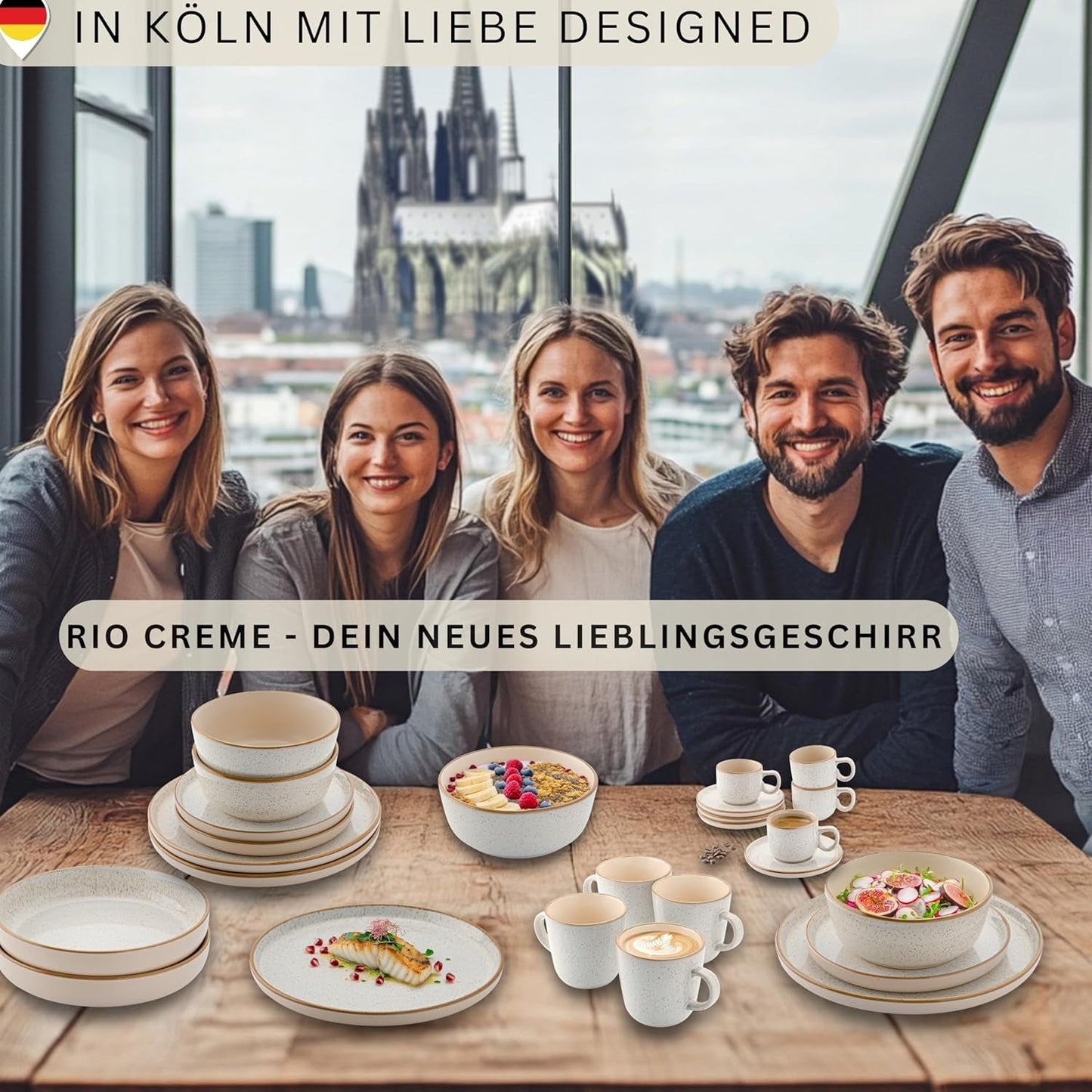 SÄNGER Rio Creme | 18-teiliges Steingut-Geschirrset für 6 Personen, bestehend aus 6 Speisetellern, 6 Desserttellern und 6 Schüsseln | DIE VALUE-KOLLEKTION