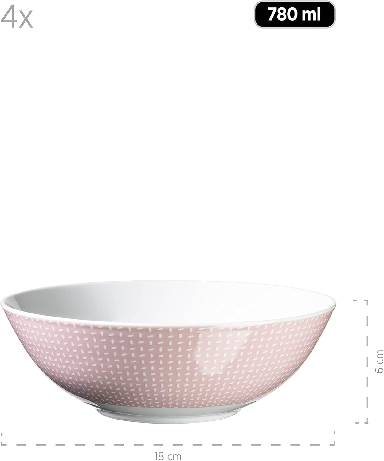 MÄSER Kitchen Time II, Tafelservice für 4 Personen, Kombiservice mit 16 Teilen in Pastellfarben mit dezentem Muster, Porzellan, Rosa