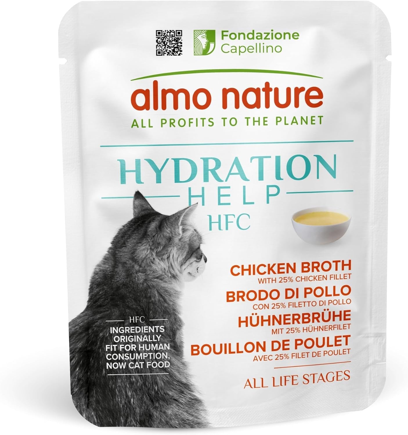 almo nature HFC Hydration Help Nassfutter für Katzen – Hühnersuppe und Hühnerfilets – für den menschlichen Gebrauch geeignet, glutenfrei, Monoprotein, 50 g, 24 Stück, 1,2 kg
