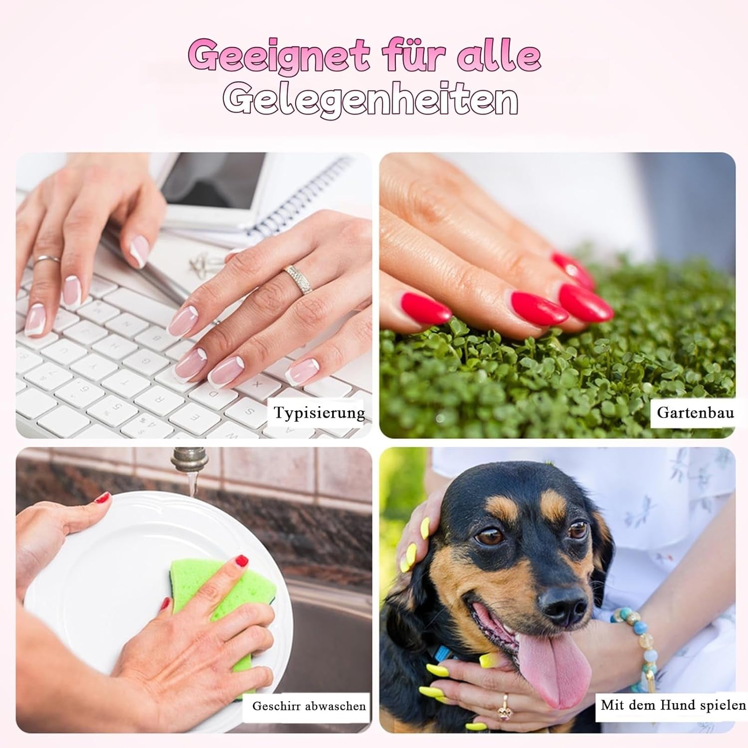 30 Stück französische künstliche Nägel – zum Aufkleben auf künstliche Nägel – weiche Gelnägel für Frauen – selbstklebende Acrylnägel, quadratische Maniküre (französisches Rosa)