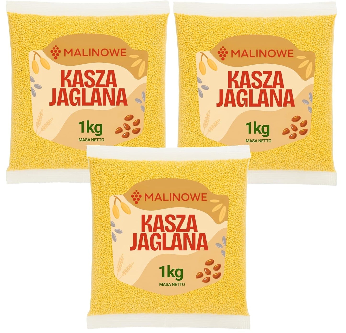 Hirsegrütze, vollkommen naturbelassen, Premiumqualität, 3 x 1 kg