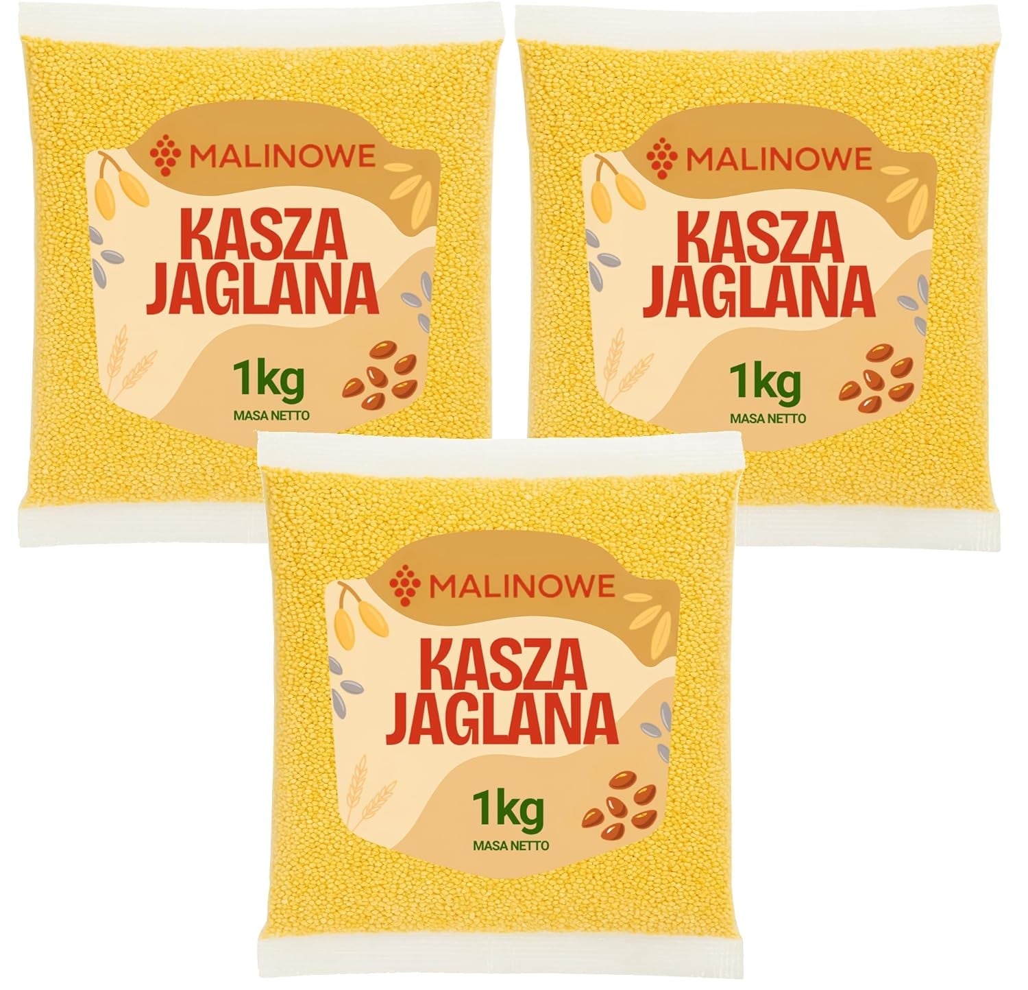 Hirsegrütze, vollkommen naturbelassen, Premiumqualität, 3 x 1 kg
