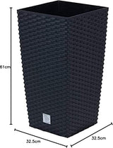 Prosperplast Rattan-Optik-Töpfe/Töpfe mit Einsatz | 32,5 x 32,5 x 61 cm | Anthrazit | witterungs- und UV-beständig | aus stabilem Kunststoff | für innen und außen