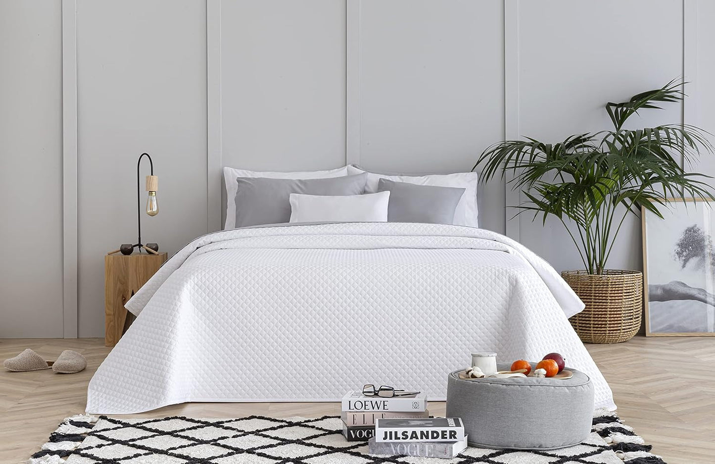 Todocama Fine Boutique Tagesdecke mit Rautenmuster Frühling Sommer Herbst Winter 100 % extra weiche Mikrofaser Multifunktionale Tagesdecke 105–200 x 260 cm Beige Betten und Decken Besuche den Todocama-Store Weiße Cama 80/90 – 180 x 260 cm