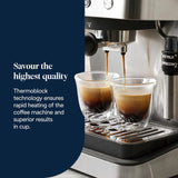 De'Longhi Classic EM450.M Siebträger-Espressomaschine mit professionellem Milchaufschäumer, Vollmetallgehäuse, 15 bar, 1,7 l Wassertank, Edelstahl/Metall