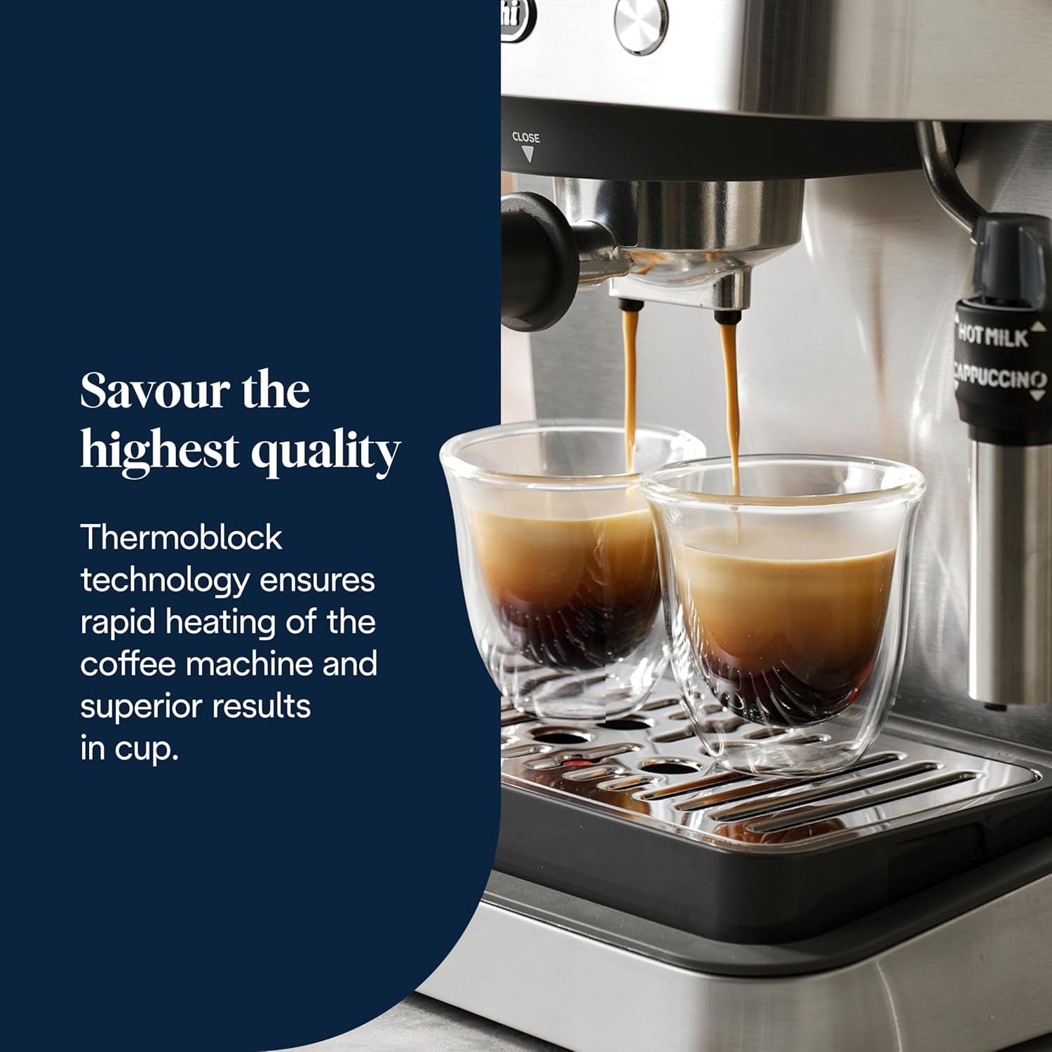 De'Longhi Classic EM450.M Siebträger-Espressomaschine mit professionellem Milchaufschäumer, Vollmetallgehäuse, 15 bar, 1,7 l Wassertank, Edelstahl/Metall