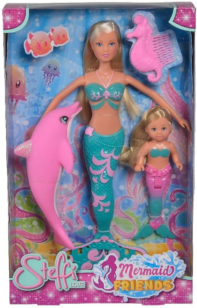 Simba 105733336 – Steffi LOVE Mermaid Friends, magische Meerjungfrau-Puppe mit Schwester Evi, Delfin-Figur und mehr, Kinderspielzeug, ab 3 Jahren, Puppen, Naty Shop Single