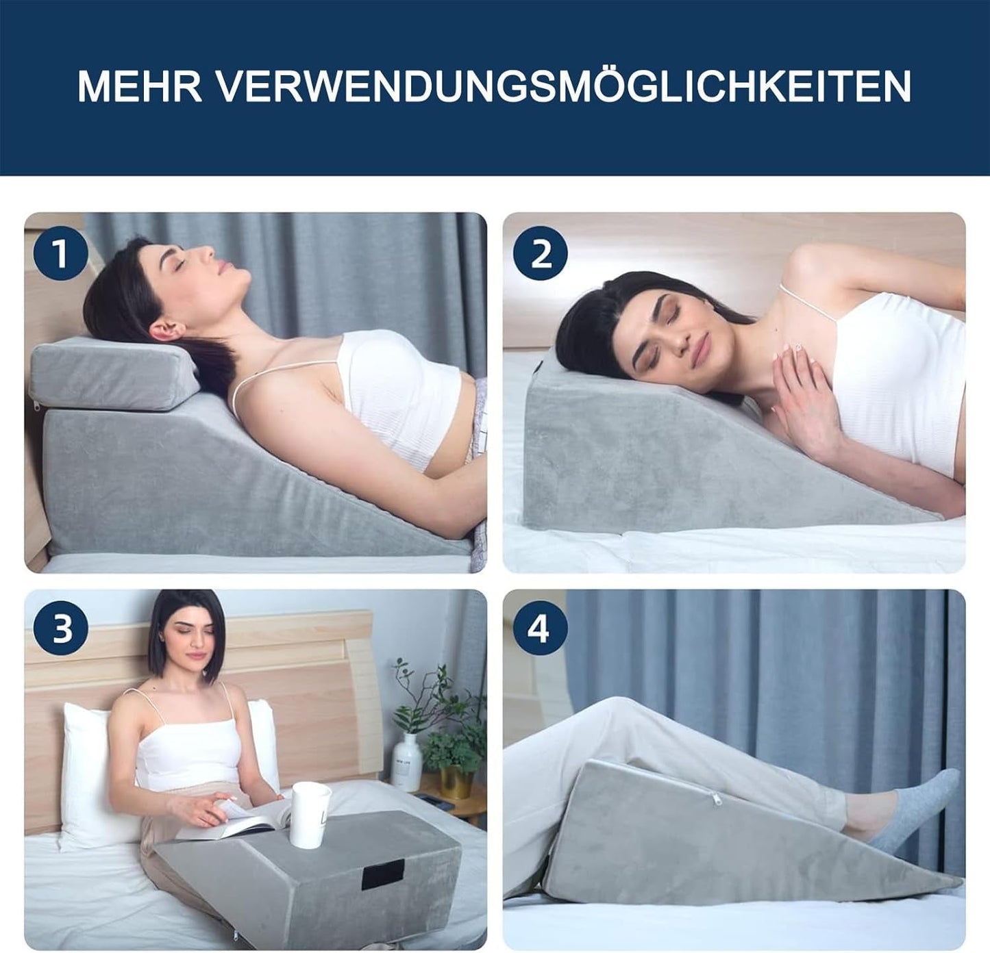 Lesekissen und Beinerhöhungs-Federkissen, Memory-Schaum-Nacken-Rücken-Beinkissen, multifunktionales abnehmbares Kissen für Bett, Sofa, Sitzen, Schlafen und Ausruhen (grau)
