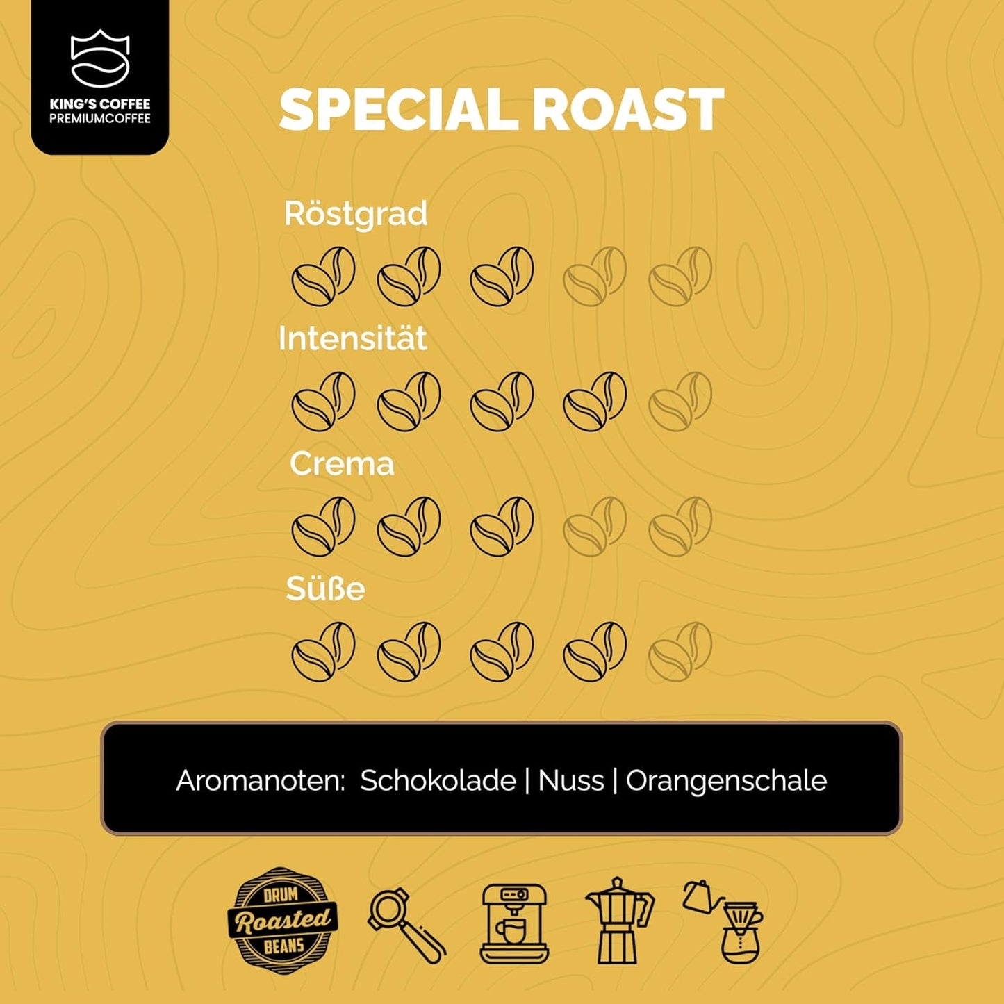 KING'S COFFEE – SPEZIALRÖSTUNG – 1 kg Barista Premium Espressobohnen – Kaffee mit niedrigem Säuregehalt – Röstung in kleinen Mengen in Italien – Die feinste Arabica-Robusta-Mischung für Vollautomaten und Siebträgermaschinen