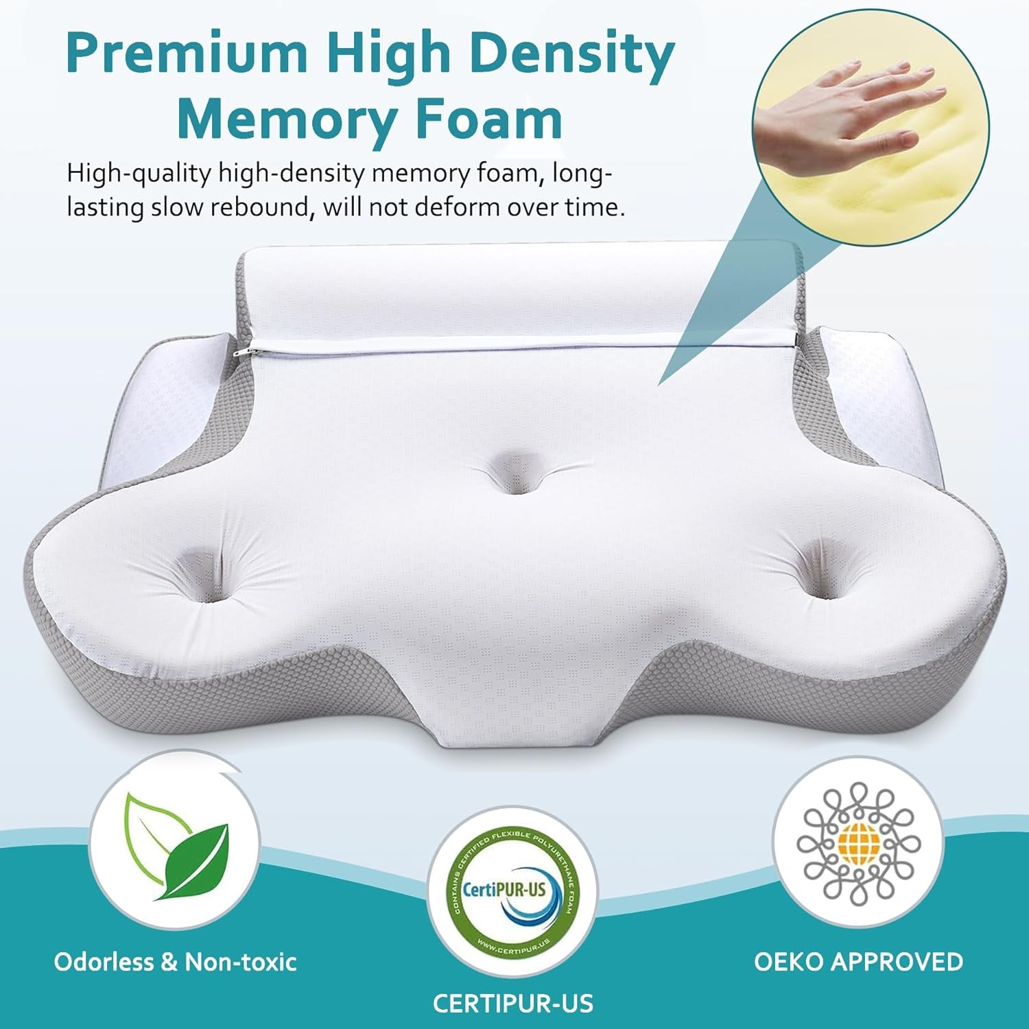 TopEsct Memory Foam Kissen, Seitenschläferkissen, Nackenkissen, Kopfkissen für Seiten- und Rückenschläfer (Grau)