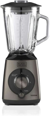 BLACK+DECKER Standmixer | 500W | 2 Geschwindigkeiten | Pulsfunktion | Glaskrug | 1,5L | Edelstahlmesser mit 4 Klingen | Herausnehmbar und leicht zu reinigen | Weiß Und Grau Kitchen Naty Shop 1000W Edelstahl
