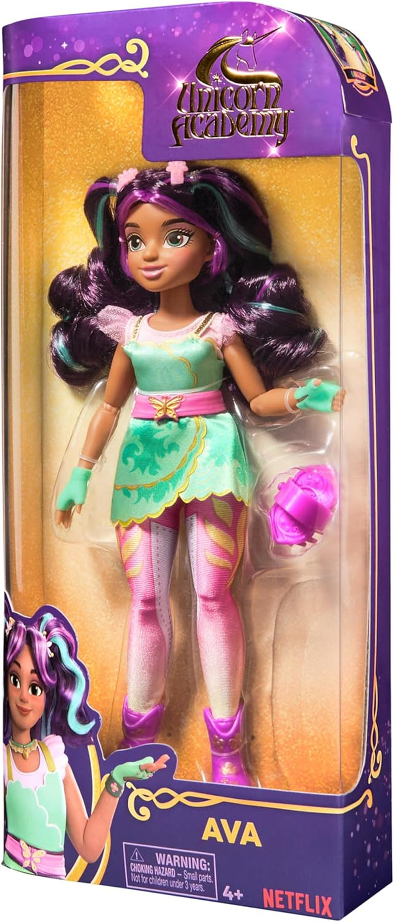 Unicorn Academy Knöchelpuppe Ava – die Originalpuppe zur beliebten Netflix-Serie, 24 cm groß und mit 7 Accessoires für fantasievolles Rollenspiel, für Kinder ab 4 Jahren
