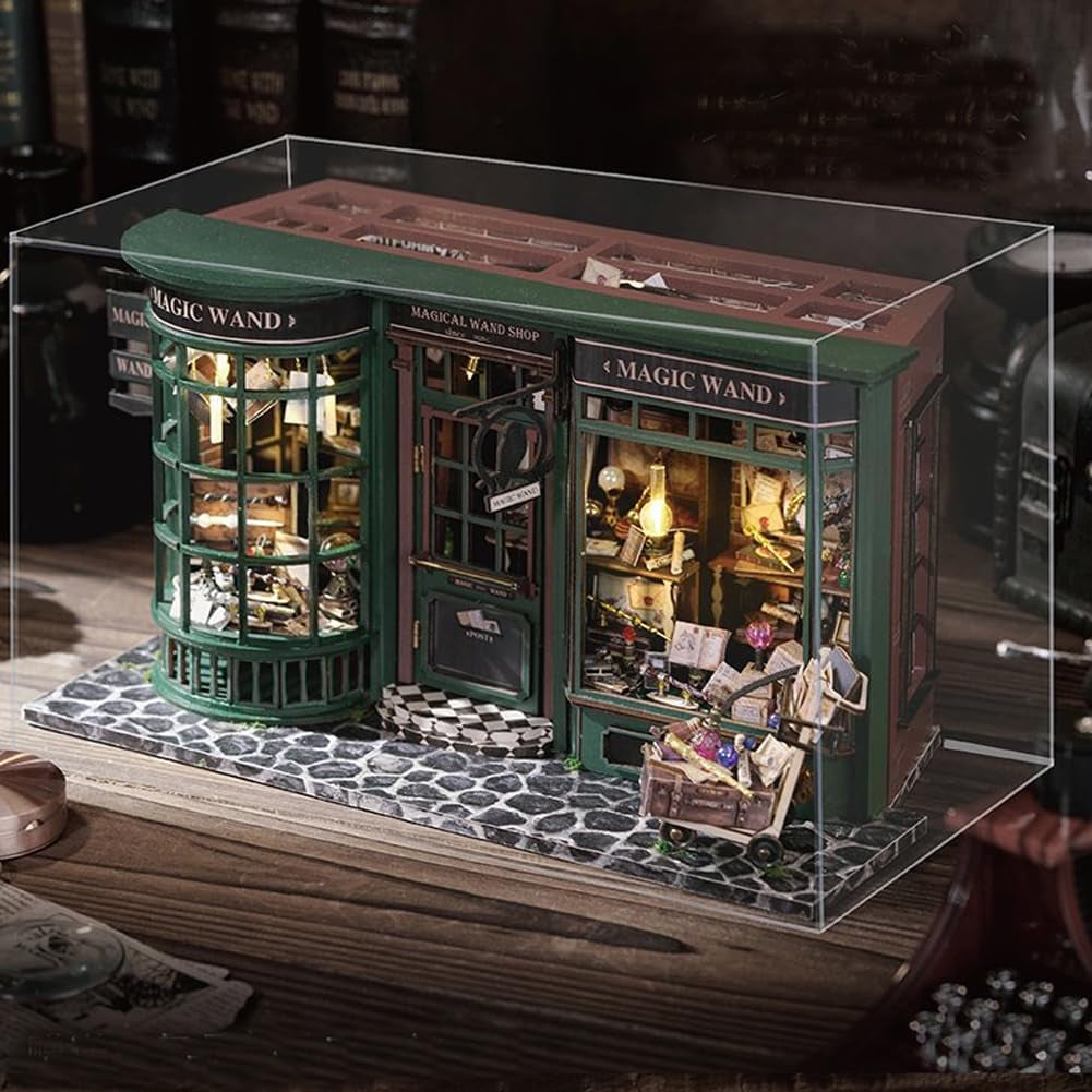 Magic Shop Puppenhaus mit Staubschutz, DIY-Miniatur-Puppenhaus-Möbelset im Maßstab 1:24, kreatives Geschenk für Kinder, Teenager, Geburtstagsgeschenk