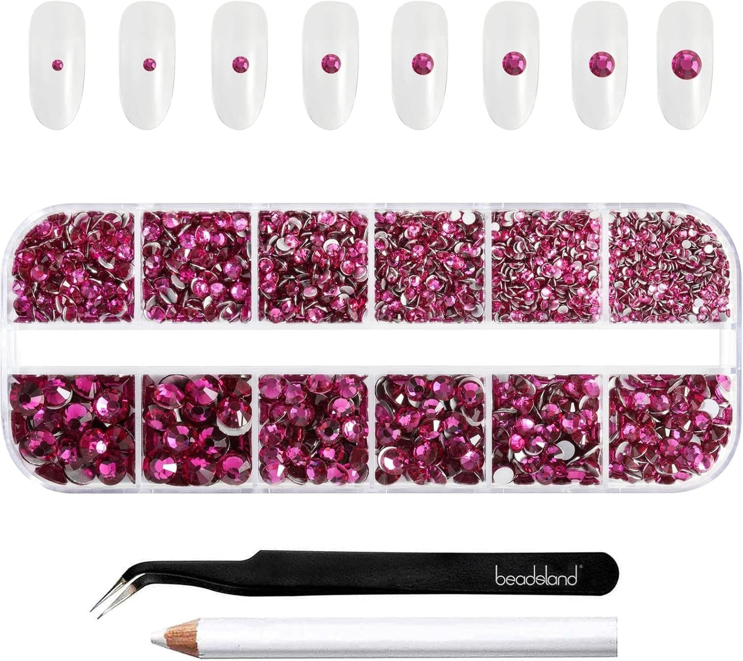 Beadsland 2500 Stück Glas Nailart Strasssteine ​​​​Kristall Flatback Edelsteine ​​​​Runde, ​​Für Handwerk Gemischt 8 Größen SS4 ~ SS30 Mit Picking Pinzette Und Stift (Kristall Weiß)