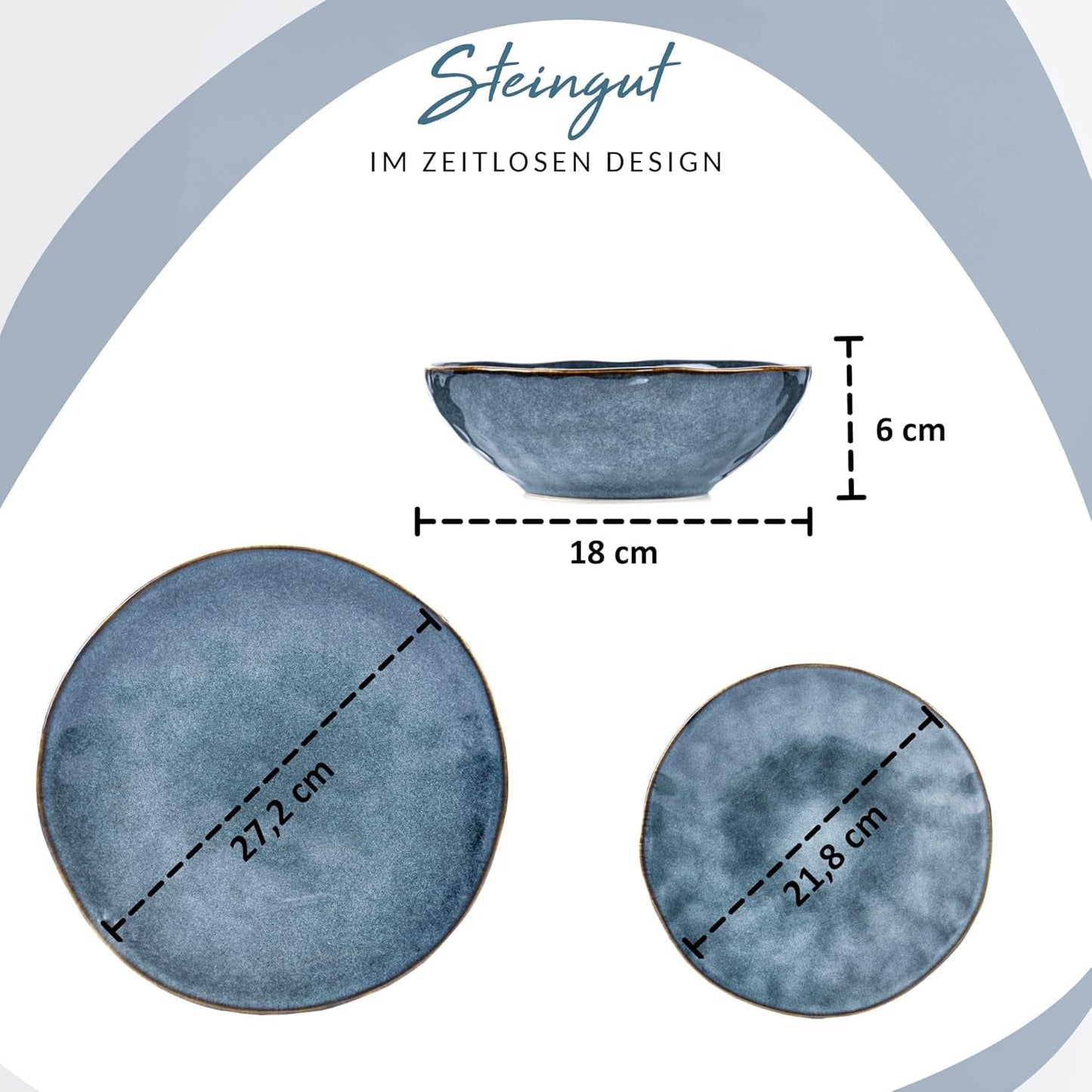 SANGER | Darwin 12-teiliges Geschirrset, Steinzeug-Geschirrset für 4 Personen, blaues Geschirrset mit Speisetellern, Desserttellern und Suppentellern, handgefertigtes Geschirrset | DIE PREMIUM-KOLLEKTION