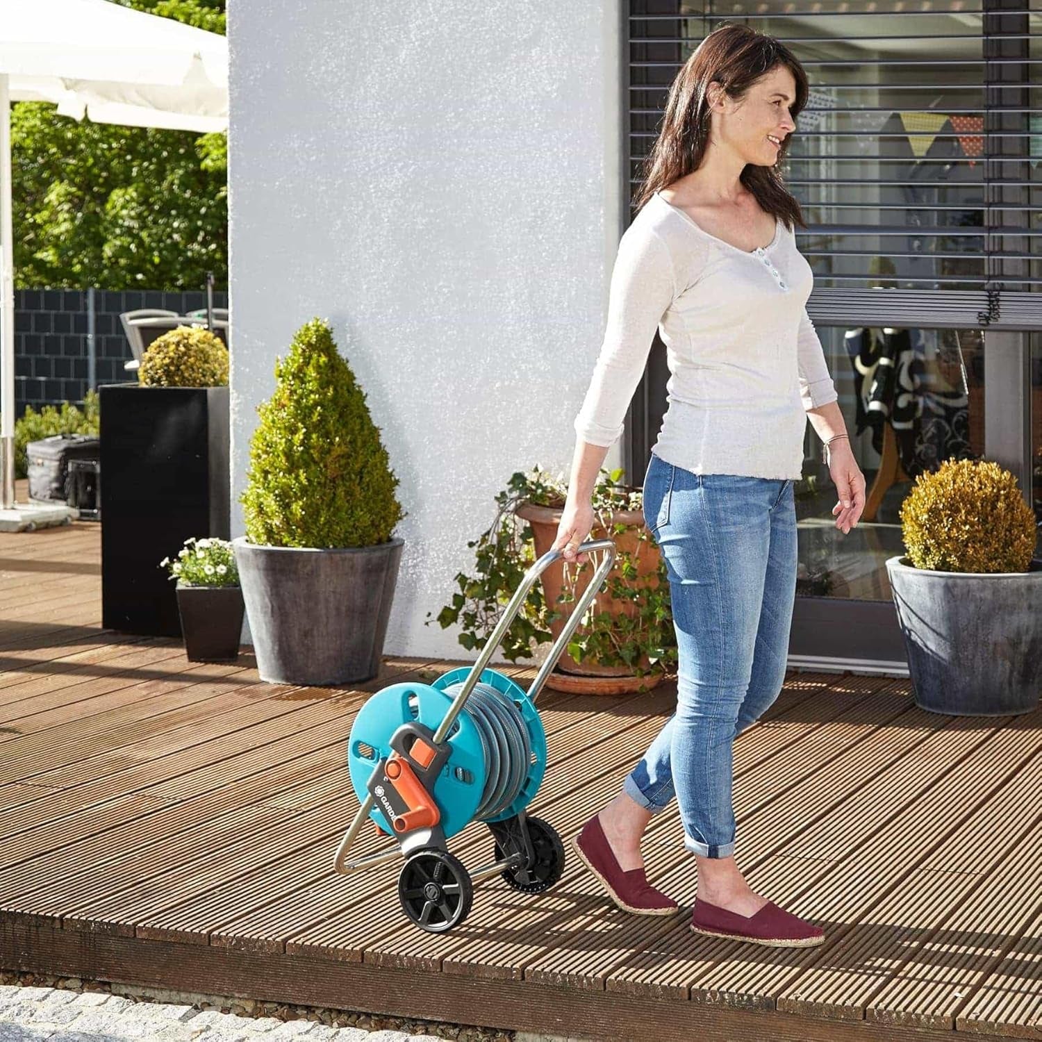 GARDENA CleverRoll S Schlauchwagen, Schlauchtrommel, kompakte Aufbewahrung (18500-20)