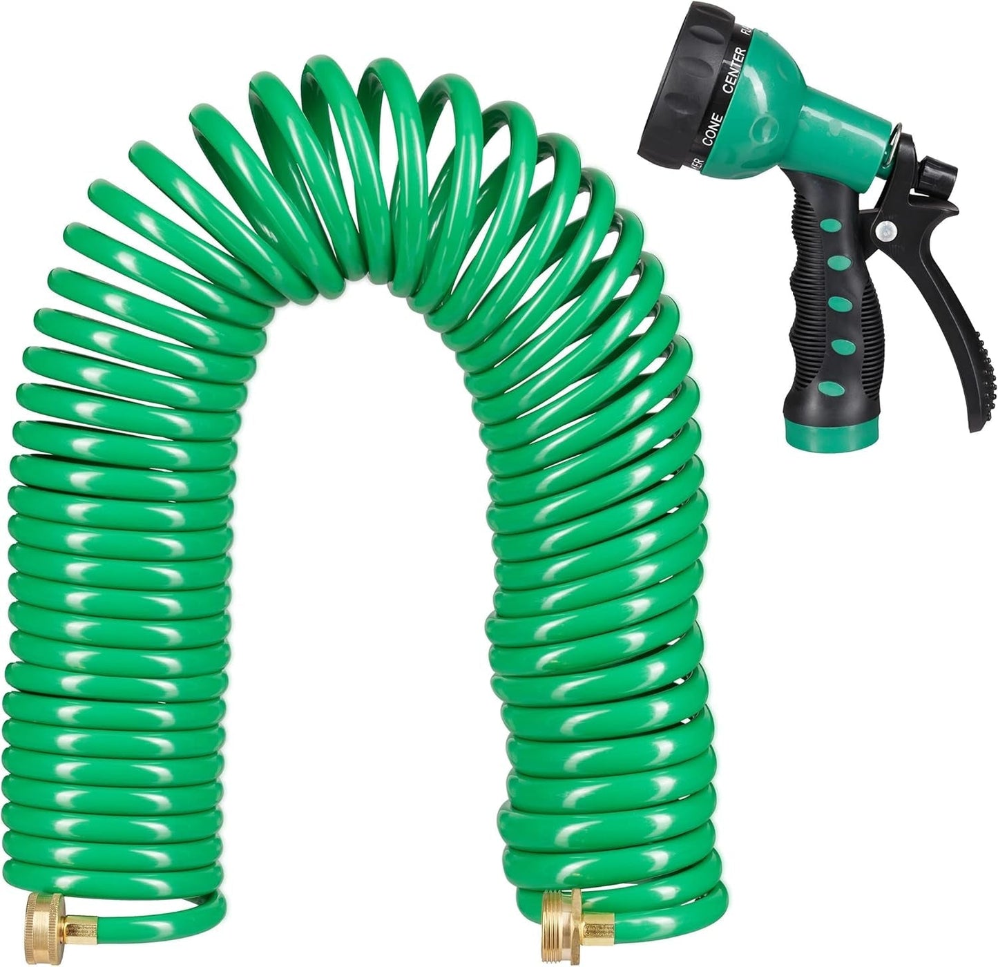 Relaxdays Spiralschlauch, ausziehbar bis 20 m, flexibler Gartenschlauch mit Wassersprüher, 7 Sprühmuster, grün