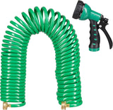 Relaxdays Spiralschlauch, ausziehbar bis 20 m, flexibler Gartenschlauch mit Wassersprüher, 7 Sprühmuster, grün