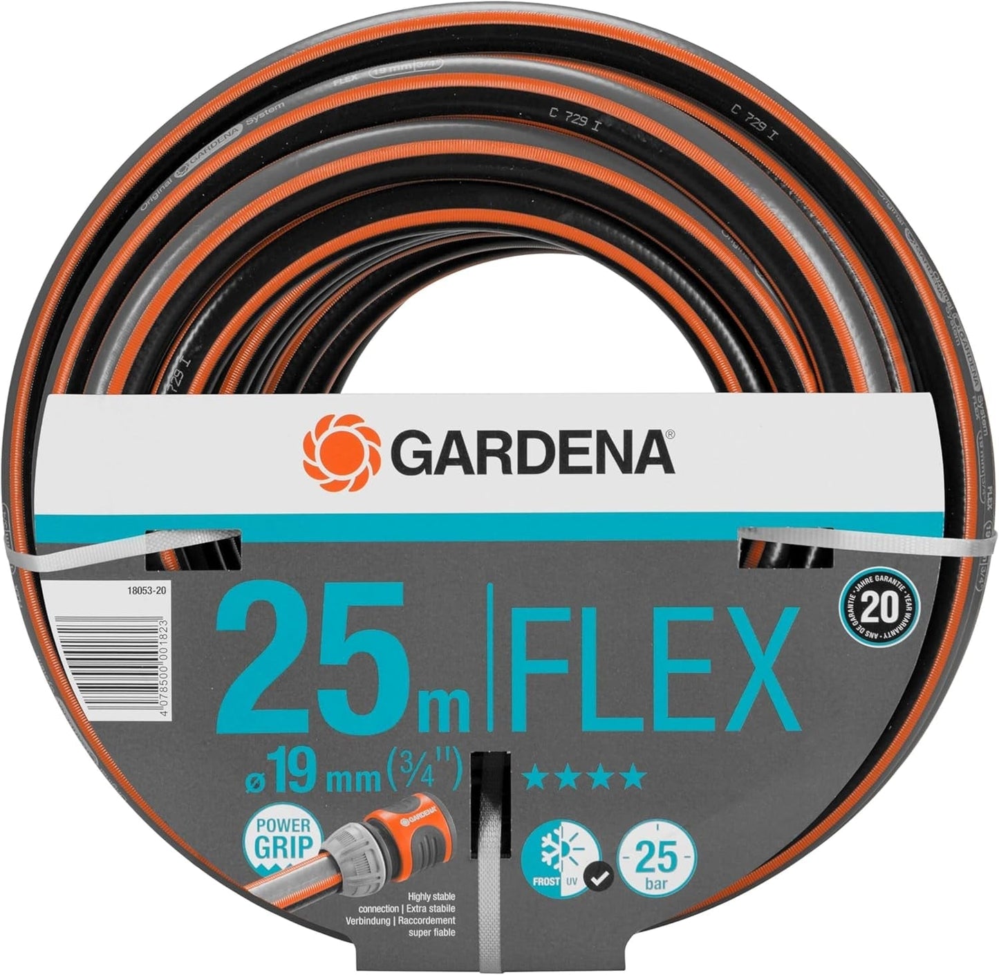 Gardena Comfort FLEX 19 mm (3/4 Zoll) Schlauch, 25 m: Flexibler, formstabiler Gartenschlauch mit Power-Grip-Profil, aus hochwertigem Spiralmaterial, 25 bar Berstdruck, ohne Systemkomponenten (18053-20)