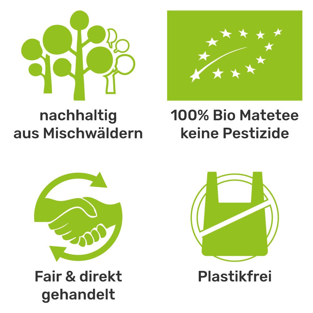 Mate Bio-Teeset ● 3 Sorten Mate + doppelwandiger Mate-Becher aus Edelstahl + Bombilla + Zubereitungsanleitung (schwarz)