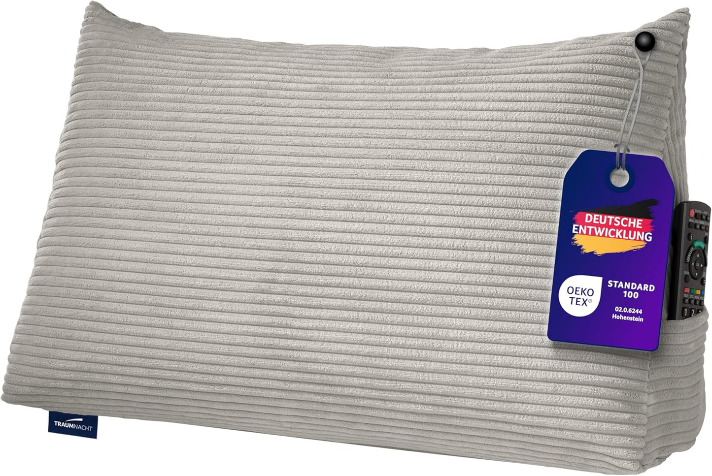 Lesekissen Traumnacht Kuscheliges Rückenkissen, 70 x 40 cm dunkelgrau, abnehmbarer und waschbarer Bezug aus 100 % Polyester, praktische Seitentasche, Öko-Tex zertifiziert, nach deutschen Qualitätsstandards produziert